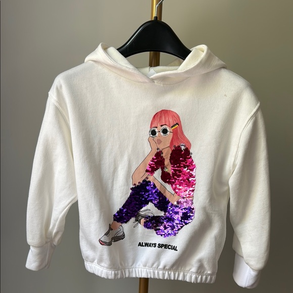 Zara Girls White and Pink  Sequin Graphic Sweatshirt - Picture 1 of 4
